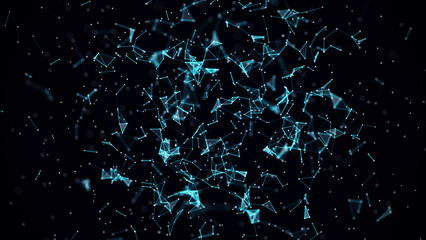 Modern blue abstract network connection background. Futuristic pattern with points, pink lines and triangles. Digital backdrop. Big data visualization. 3D rendering.