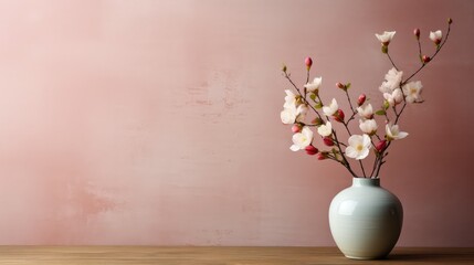 Flowers in vase on table with copy space