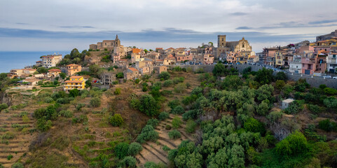 Fototapeta na wymiar Aerial view of old picturesque town of Forza d'Agro