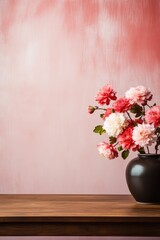 Fototapeta na wymiar Flowers in vase on table with copy space