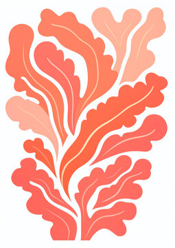 A pink image and orange outline of a coral leaf, in the style of minimalist illustrator