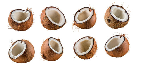 Fresh coconuts collection isolated on transparent background. - obrazy, fototapety, plakaty