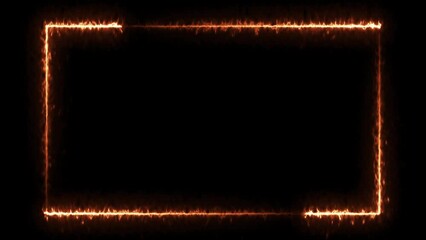 Neon frame animation background Purple-blue neon light trails run on black. Glowing rectangular frame with space for logo or text. 4K Fire and burning frame. - Powered by Adobe