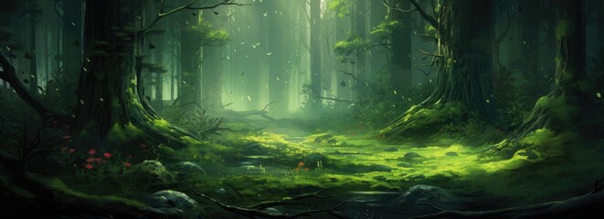 a scene of green trees in a pristine forest Generative AI