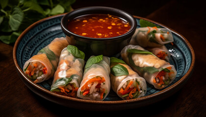 Fresh spring roll with pork and vegetables, a healthy appetizer generated by AI