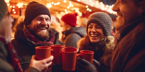 mbracing Festive Warmth: Laughter and Glowing Lights Illuminate Merry Faces at the Christmas Market Night