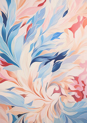 Fototapeta na wymiar The abstract leaves of a plant and flower in blue and pink, in the style of light beige and blue, organic flowing forms