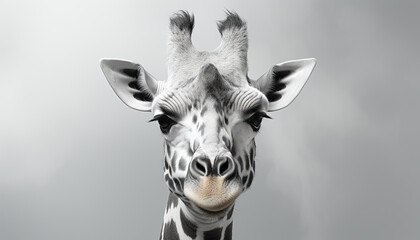 Obraz premium Giraffe and zebra, nature monochrome beauty in the wild generated by AI