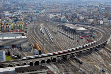 Panoramic view of the city of Zürich, the main station und railway-system from the future highest...