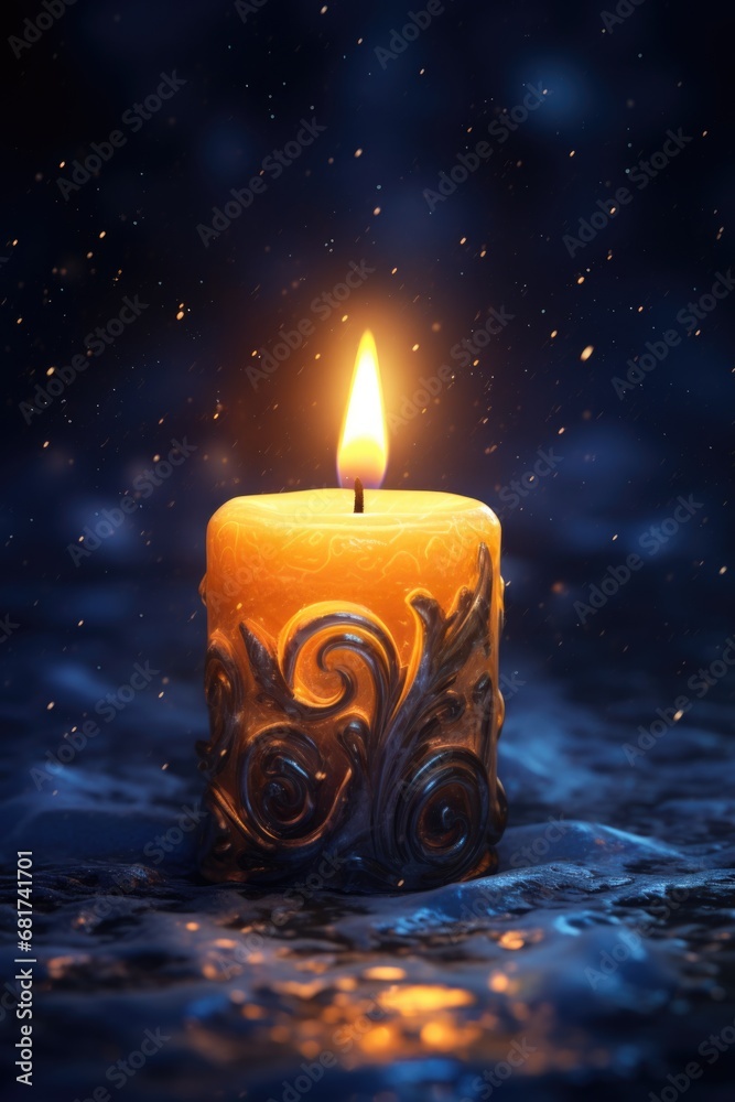 Poster A simple image of a lit candle sitting on top of a table. This versatile image can be used to create a cozy atmosphere or symbolize hope and inspiration in various designs and projects.