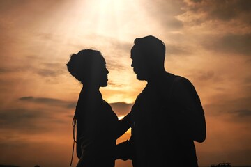 Golden Hour Romance: Senior Caucasian Couple Embracing, hugging on Boat Background - Happy Dream...