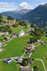 Airshot of the Barholomäus church in Schruns, Montafon