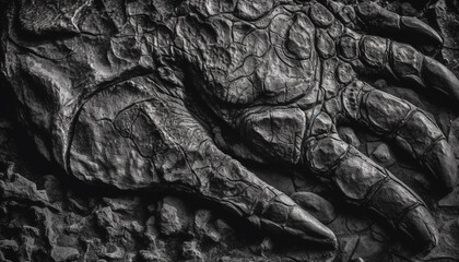 Rough reptile skin, monochrome backdrop, textured effect, black background generated by AI