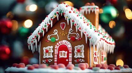 beautifully decorated gingerbread house, complete with candy canes