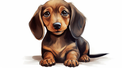 Dachshund fofo , fundo branco - obrazy, fototapety, plakaty