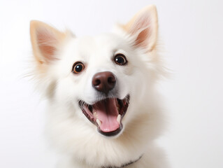 Cachorro fofo com língua de fora, fundo branco