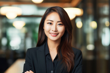 Obraz premium Professional woman confidently poses stylish business suit. Success, professionalism, and empowerment in various commercial and corporate contexts