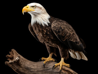 Fototapeta premium Bald Eagle Studio Shot Isolated on Clear Black Background, Generative AI