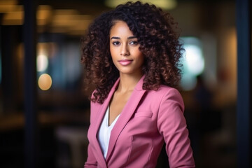 Fototapeta premium Woman in pink jacket posing for picture. This versatile image can be used for various purposes