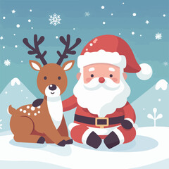 Fototapeta na wymiar flat vector illustration of santa claus sitting with reindeer 