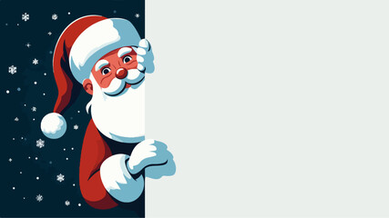 cute vector illustration of Santa Claus peeking around a corner, Cute Santa Claus Peeking Illustration