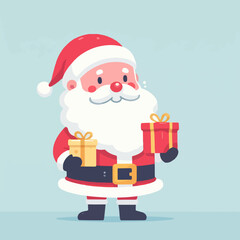 Hand drawn Cute santa claus logo, santa giving christmas gifts logo, santa cartoon logo