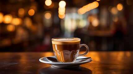 An espresso at a local coffee shop, getting energized by drinking caffeine