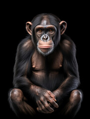 Naklejka premium Chimp Studio Shot Isolated on Clear Black Background, Generative AI