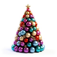 Christmas decorated tree. Festive Christmas colorful tree on white background