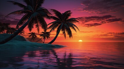 Fototapeta na wymiar Beautiful sunset on an exotic island. Concept of travel agencies