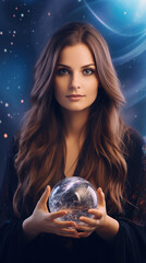 Naklejka premium maga beldade com bola de cristal magia do universo 