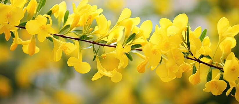 In the heart of spring, amidst the blooming flora, a botanist captured the captivating beauty of Chamaecytisus with its vibrant yellow petals in a breathtaking macro photograph, celebrating the