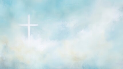 Grungy abstract blue and white christian themed background with a cross. - obrazy, fototapety, plakaty