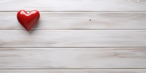 Red Heart on White Wood, Framed in HD Wallpaper, Radiates Warm Wishes for a Merry Valentine's Day, Adding a Touch of Romance to Your Screen