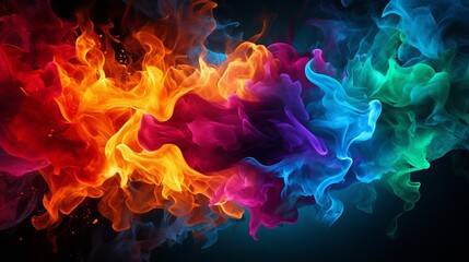 Exploding multi colored fire makes unique futuristic plan - obrazy, fototapety, plakaty