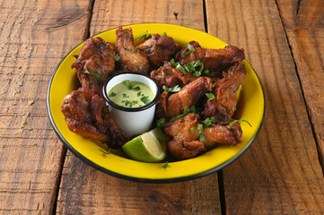 fried chicken seasoned with herbs herb sauce mayonnaise tasty food