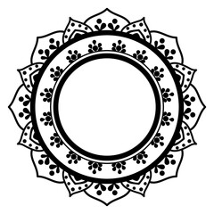 Floral mandala style with line, circular shape, blank on the center, for coloring book page, decoration, tattoo, wallpaper, card, sticker.
