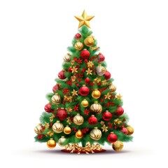 Christmas decorated tree. Festive Christmas colorful tree on white background
