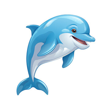 Cute cartoon dolphin jumping in the sea