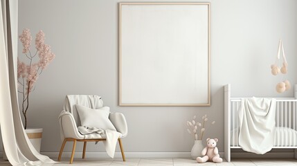 a baby white muslin blanket mockup delicately hanging over a baby crib, the essence of comfort and tenderness in a nursery setting. - obrazy, fototapety, plakaty