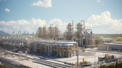 a natural gas compressor station from an aerial perspective, the vast network of engines and piping that extends for miles, providing a realistic portrayal of industrial infrastructure.