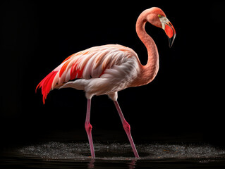 Flamingo Studio Shot Isolated on Clear Black Background, Generative AI