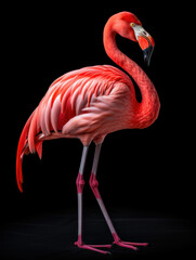 Flamingo Studio Shot Isolated on Clear Black Background, Generative AI