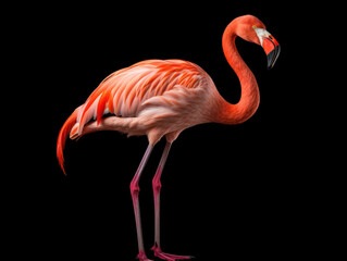 Flamingo Studio Shot Isolated on Clear Black Background, Generative AI