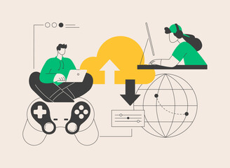 Cloud gaming abstract concept vector illustration.