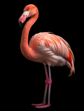 Flamingo Studio Shot Isolated on Clear Black Background, Generative AI © Vig