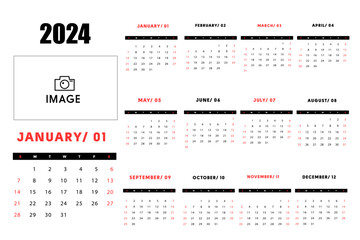 Calendar 2024 week start Sunday. Corporate design planner template vector. Calendar planner 2024