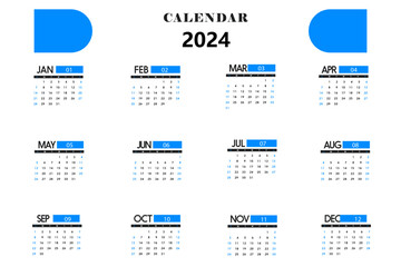 Calendar 2024 week start Sunday. Corporate design planner template vector. Calendar planner 2024