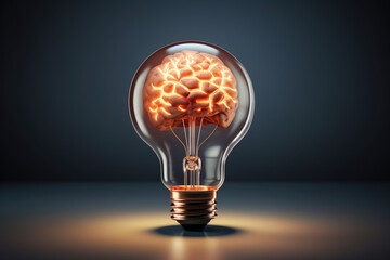 Light bulb that has a filament shaped like a brain.  Conceptual illustration for ideas, creativity, innovation, invention, inspiration, imagination 