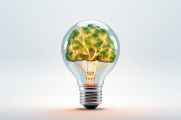 Light bulb that has a filament shaped like a brain.  Conceptual illustration for ideas, creativity, innovation, invention, inspiration, imagination 